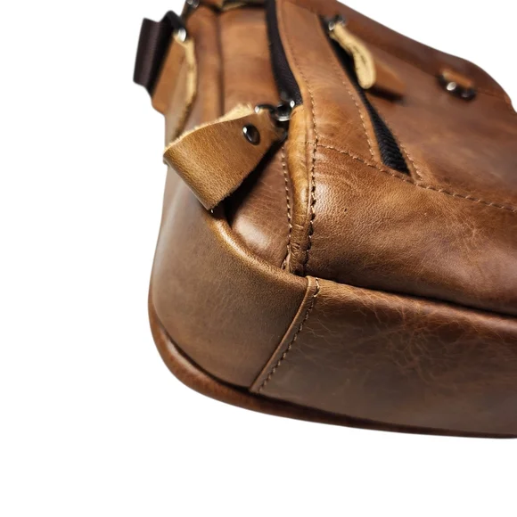 Leather Crossbody Bag Multi Pocket Travel Messenger Bag Unisex Adjustable Strap - Picture 7 of 15